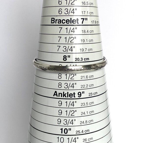 VTG Sterling Silver 925 Engraved Scroll Pattern 6MM Round Bangle Bracelet 8.25" - Picture 9 of 16